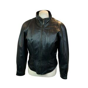 Wilsons Leather Moto Full Zip Leather Jacket Womens Medium Black With Quilted Th